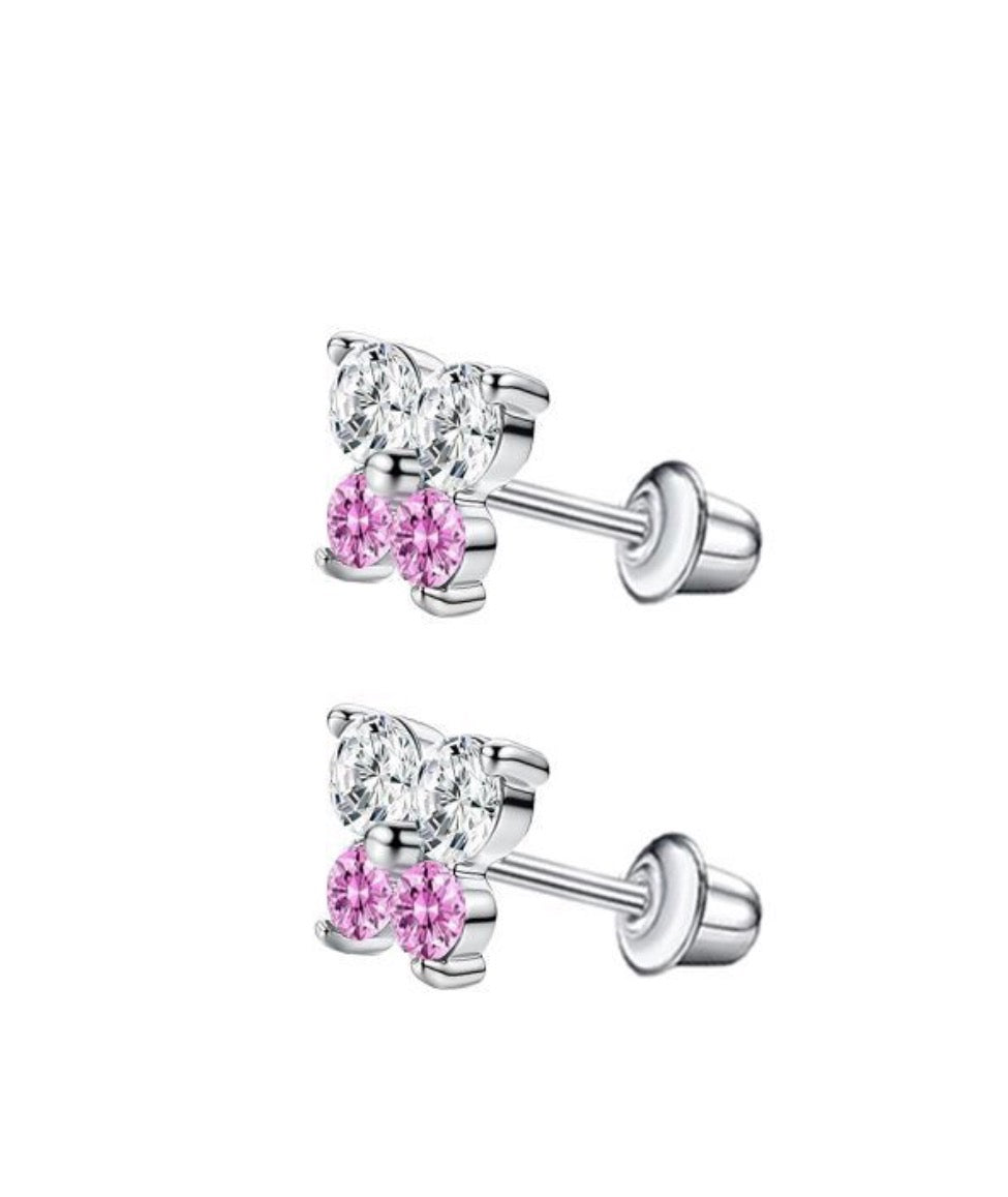 Pink Bow Crystal Stud Earrings
