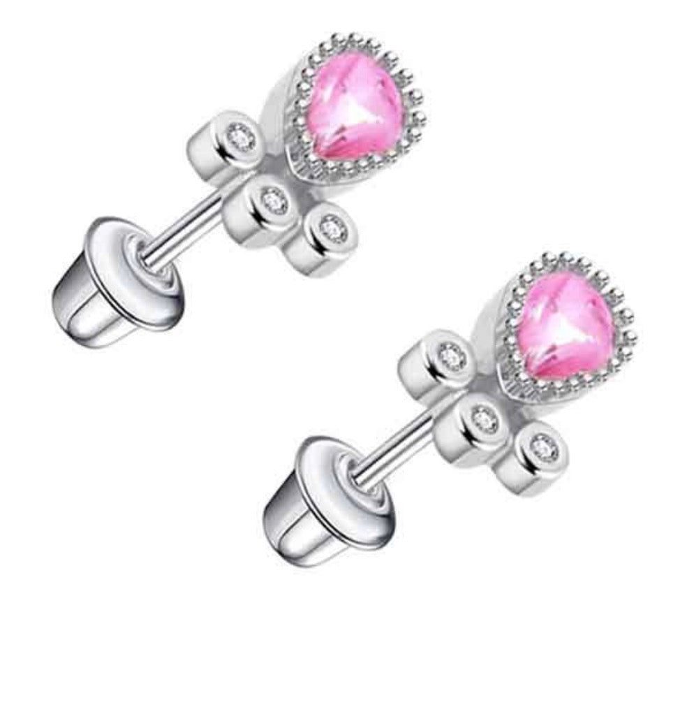 Princess Pink Heart Stud Earrings