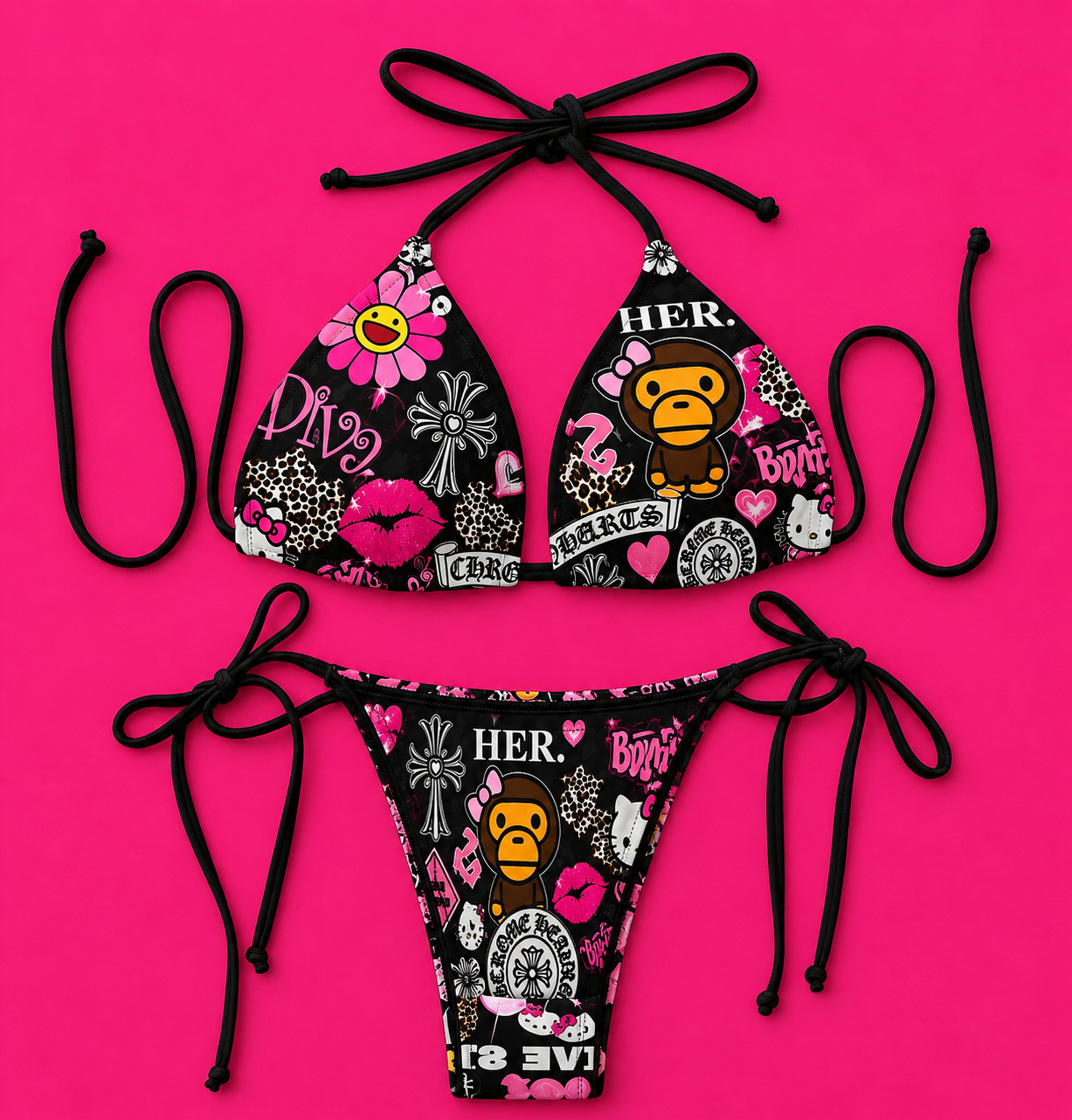 Pink Streetwear Hello Kitty × BAPE String Bikini