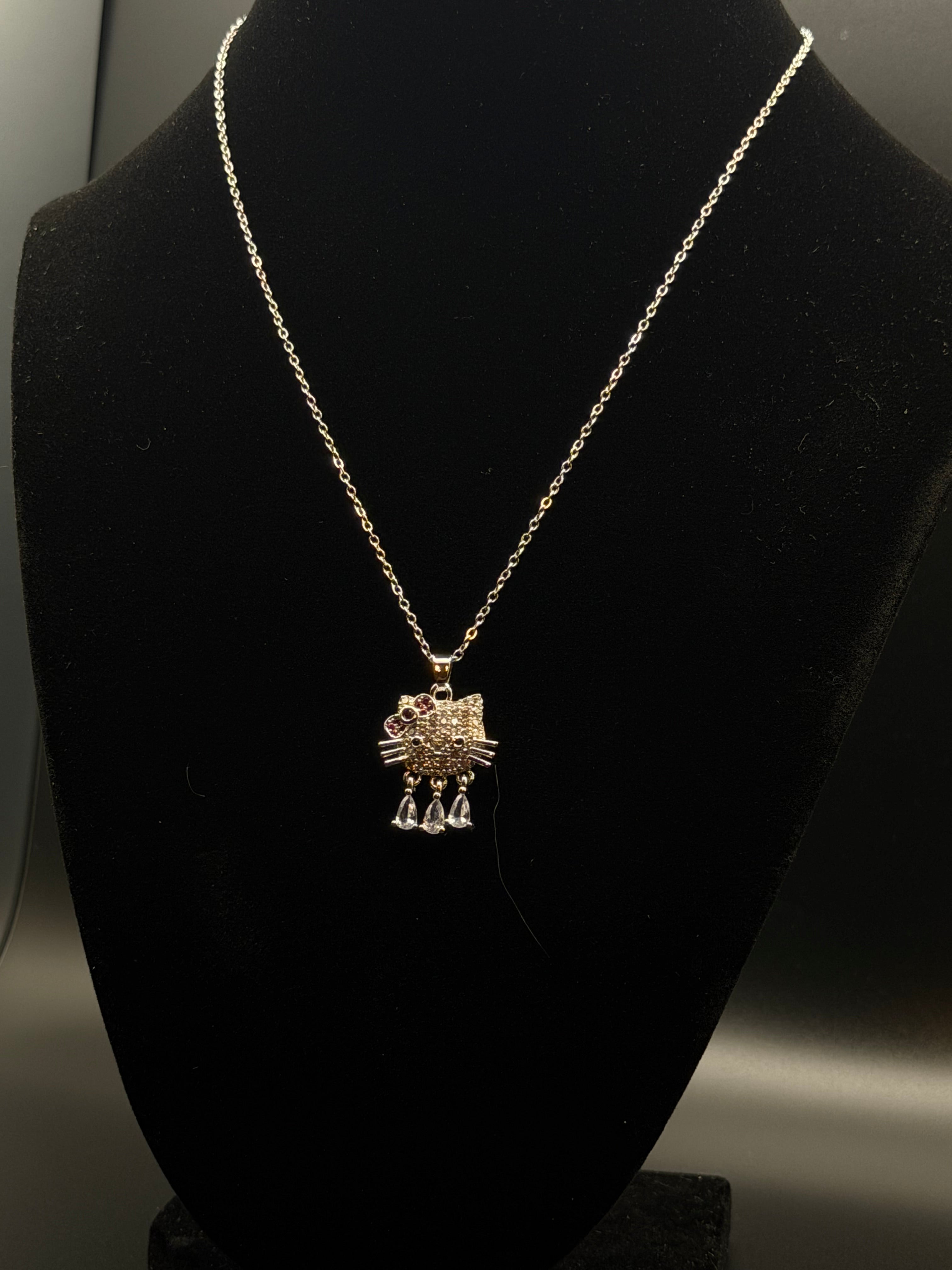 Crystal Tassel Kitty Necklace