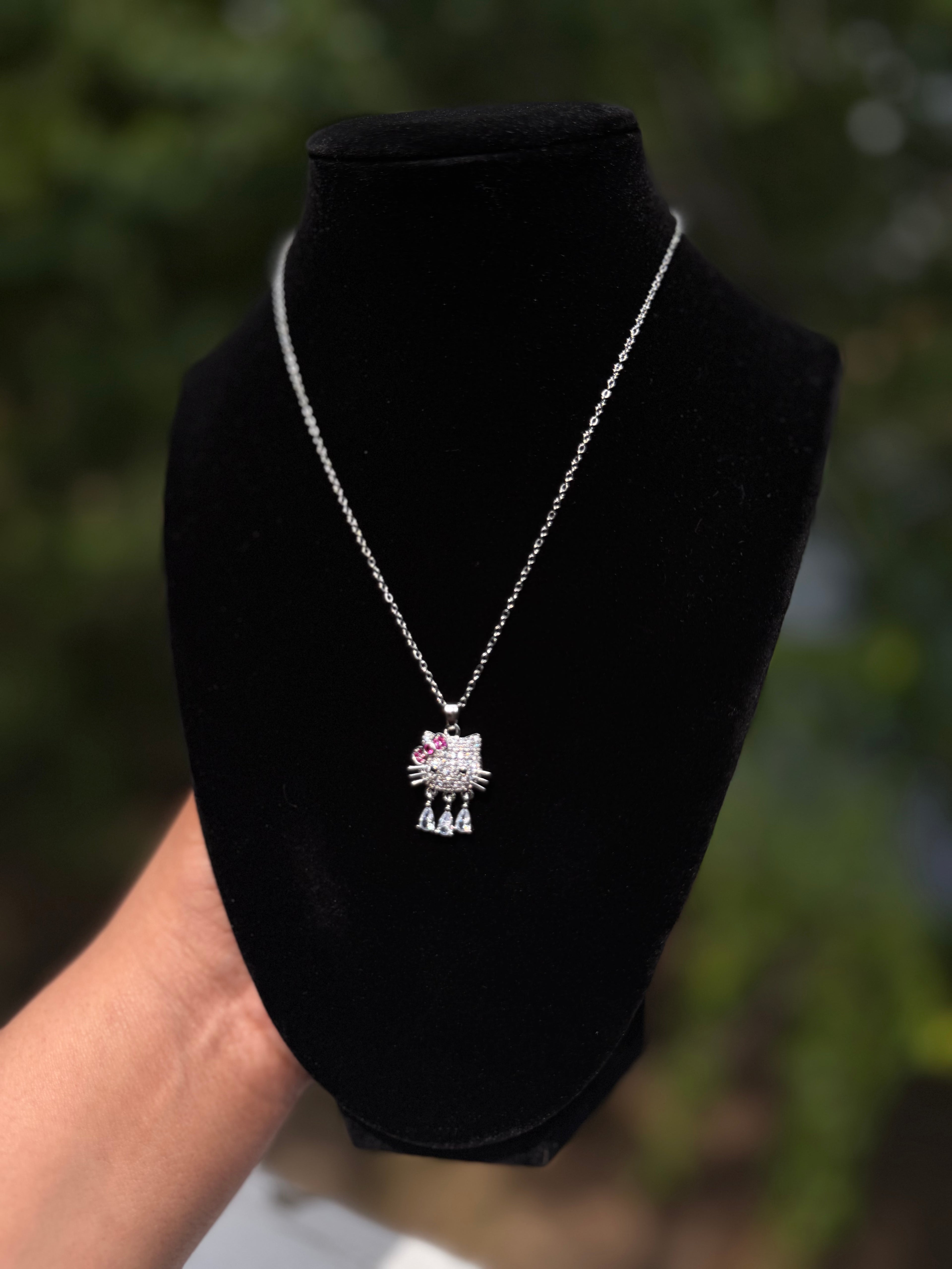 Crystal Tassel Kitty Necklace