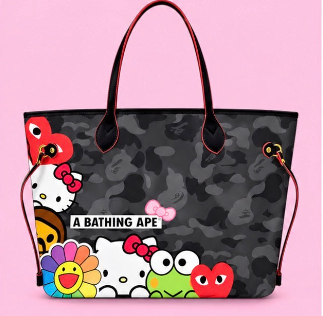 Pink Palace Kawaii Camo black tote