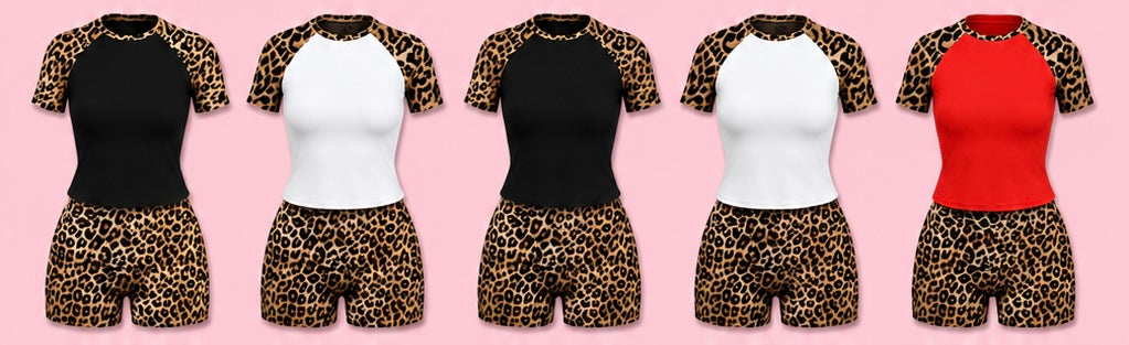 Leopard Raglan Two-Piece Short Set