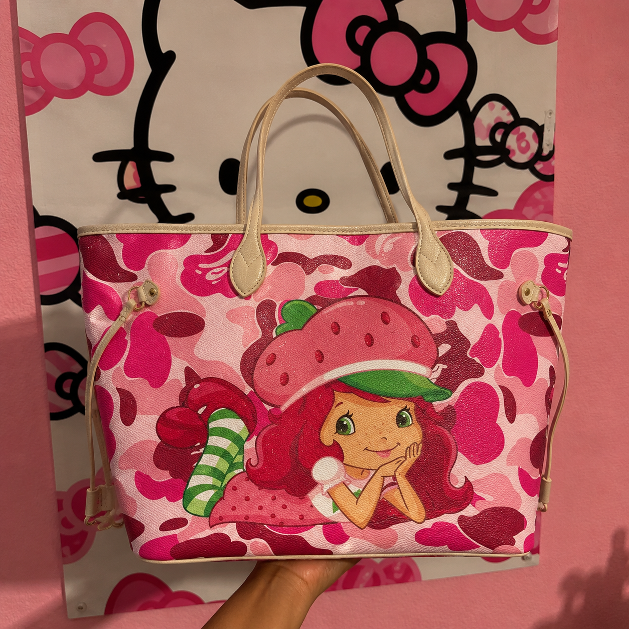 Pink Camo Strawberry Shortcake Tote Bag