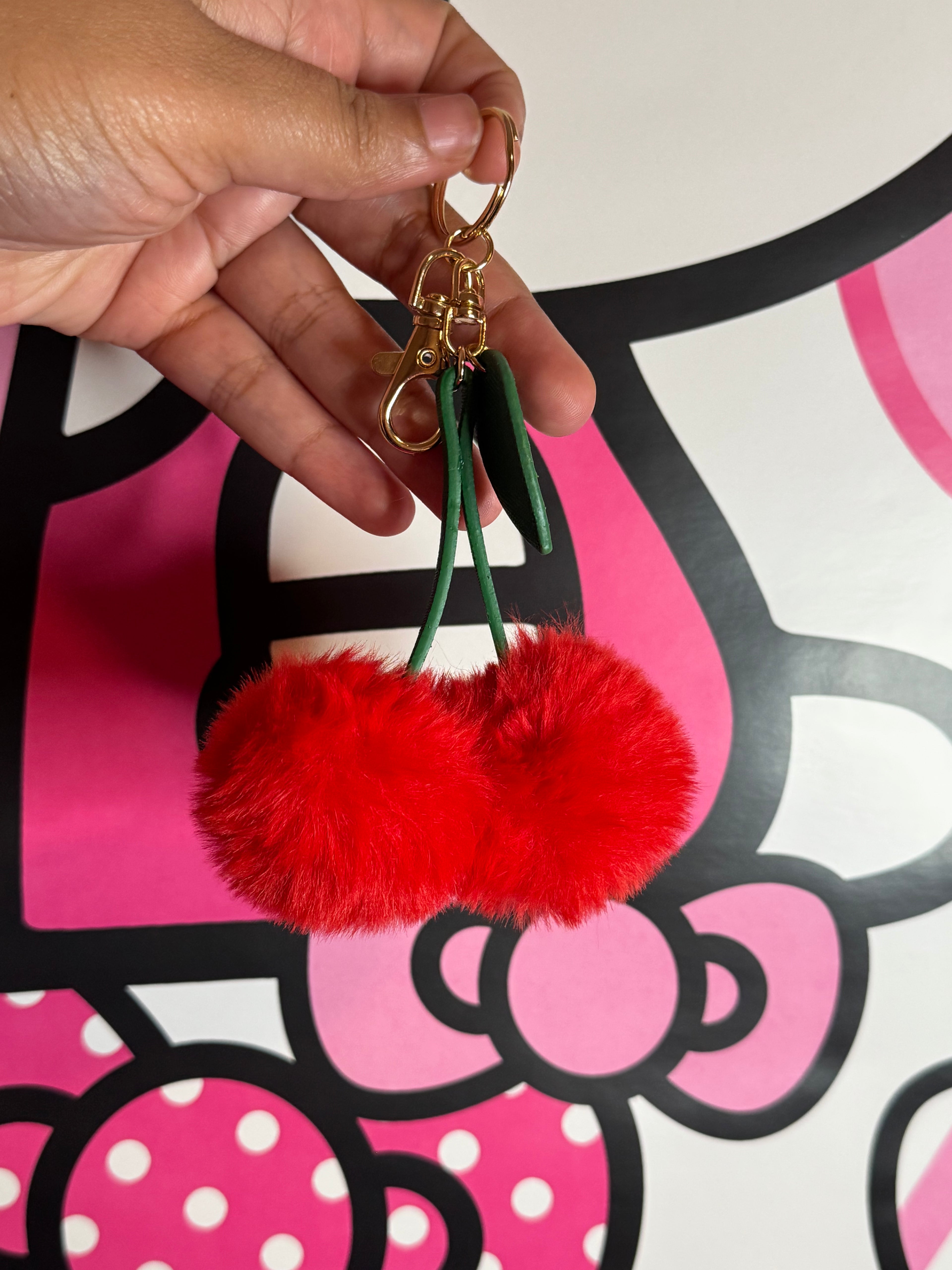 Cherry Pom Pom Keychain
