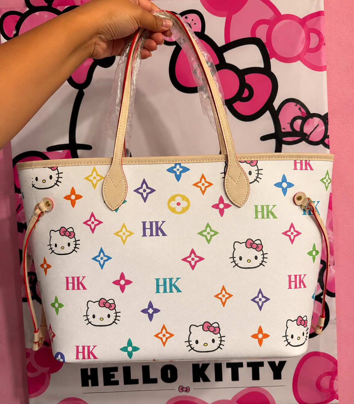 Rainbow Kitty Monogram Tote