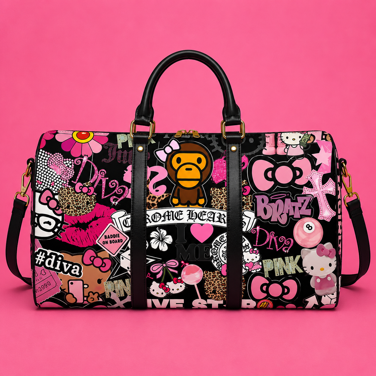 Pink Hello Kitty Collage Duffle